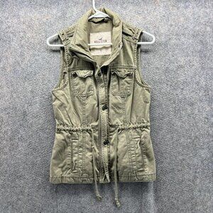 Hollister Jacket Women Small Ladies Green Full Zip Sleeveless Casual Cotton